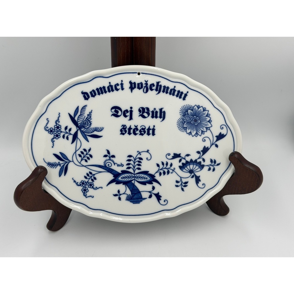 Original Bohemia Zwiebelmuster Blue Onion Czech Home Blessing Wall Plaque 9.5"